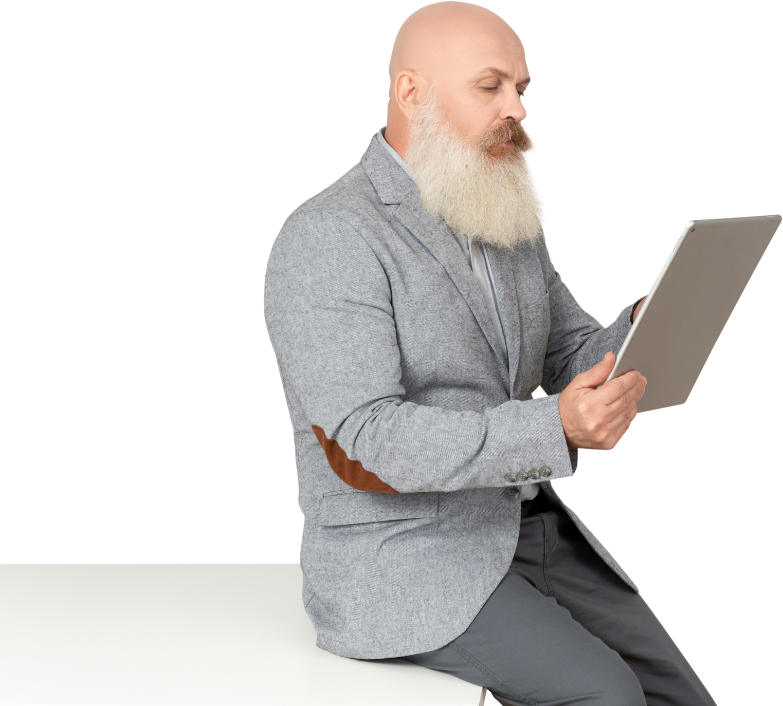 Bald man Using a Tablet